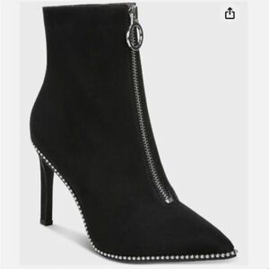 Bar III Briget Stiletto Pointed Toe Front Zip Black SilverStuds Cocktail Booties